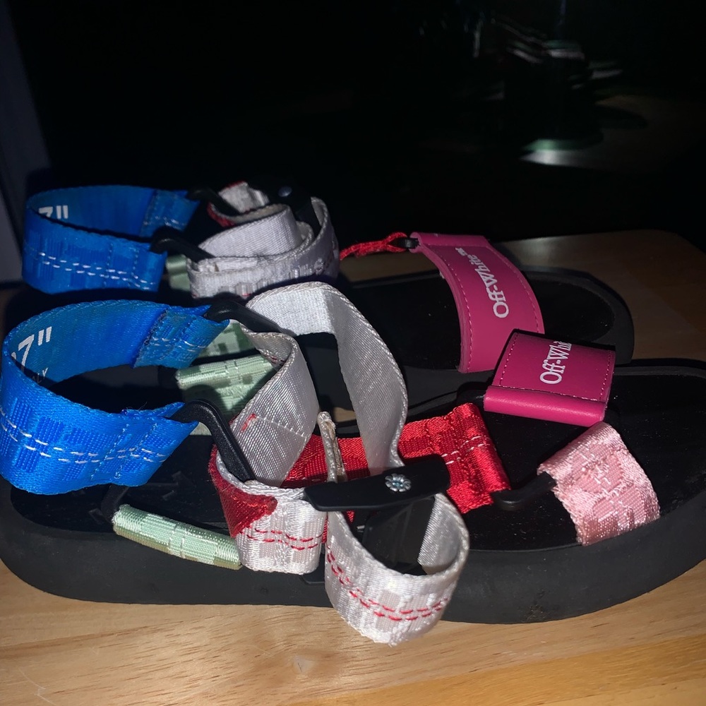 Off white color block sandals